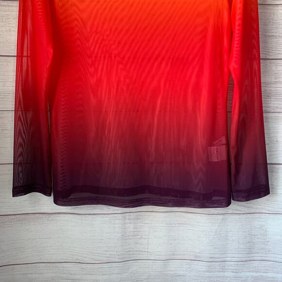 Kate Kasin Orange and Purple Ombre Sheer Mesh Long Sleeve Shirt Rave Swim Cover - Picture 3 of 16